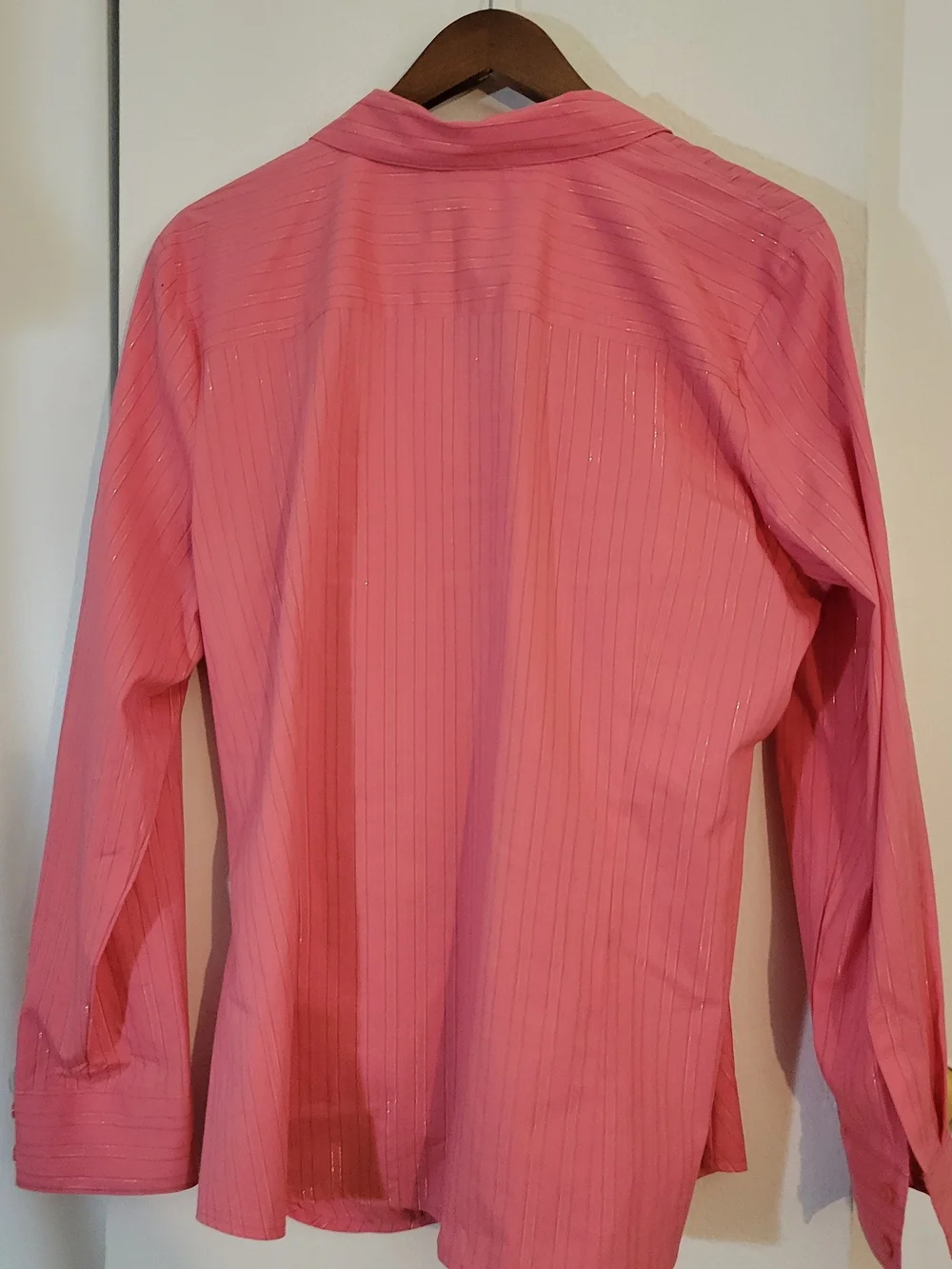 attention Pink Pinstripe Button-Front Ruching Shirt - Picture 4 of 5